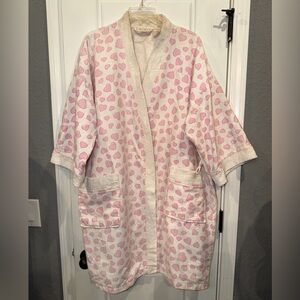 Victoria's Secret Cream and Pink Heart Vintage Gold Label Terry Robe